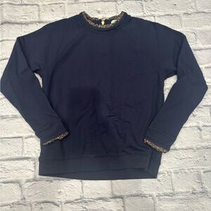 J. Crew Navy Crew Neck Sweatshirt Liberty of London ruffle collar S M
